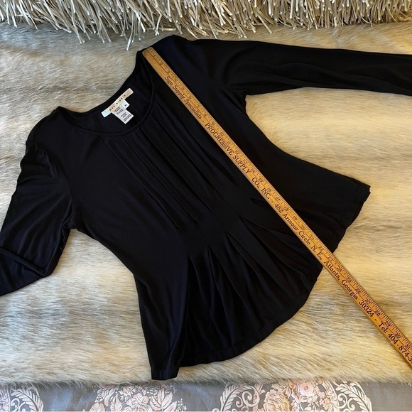 Vintage MAX STUDIO Black Long Sleeve Stretch Pleated Peplum Scoop Neck M Loose - Picture 7 of 15